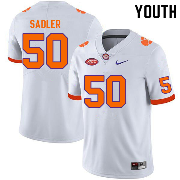Youth #50 Collin Sadler Clemson Tigers College Football Jerseys Sale-White
